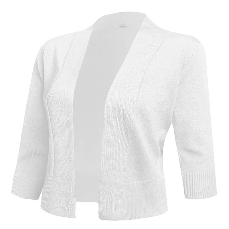 AAMILIFE Women's 3/4 Sleeve Cropped Cardigans Sweaters Jackets Open Front Short Shrugs for Dresses White S - Image 1